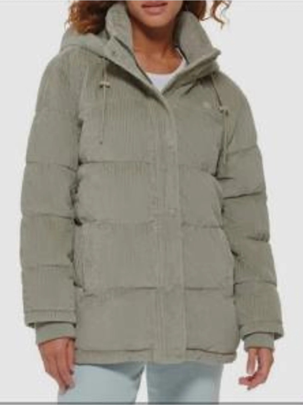 Levi's Wide Wale Corduroy Zip Snap Hooded Bubble Puffer Jacket Sage Green Sz M